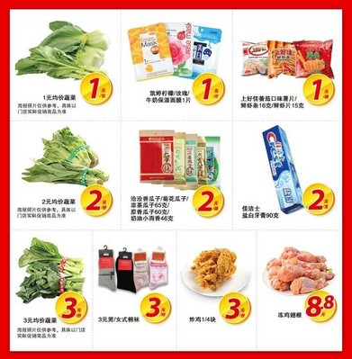 沃爾瑪及好又多門店推出 “1元、2元、3元、5元、8.8元、9.9元”等價位的400個 “均一價” 特惠商品